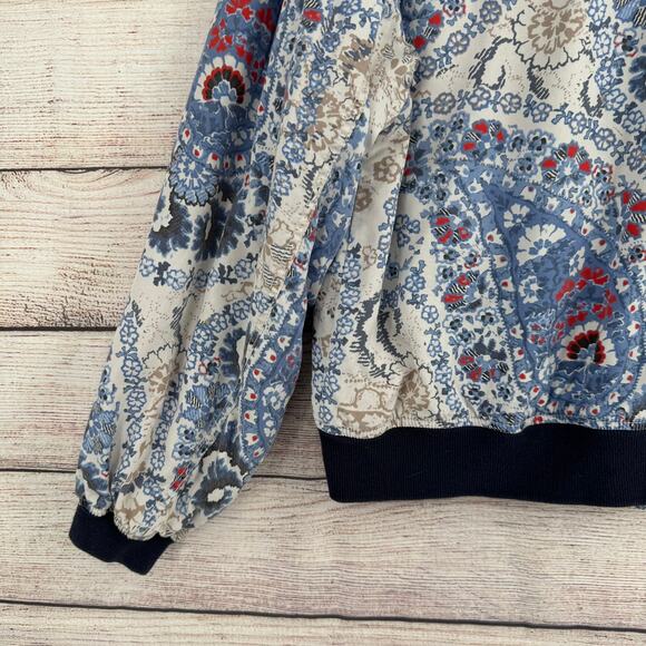 Free People Quilt Lined Floral Full Zip Jacket Womens Large Blue White Beige - Picture 7 of 13